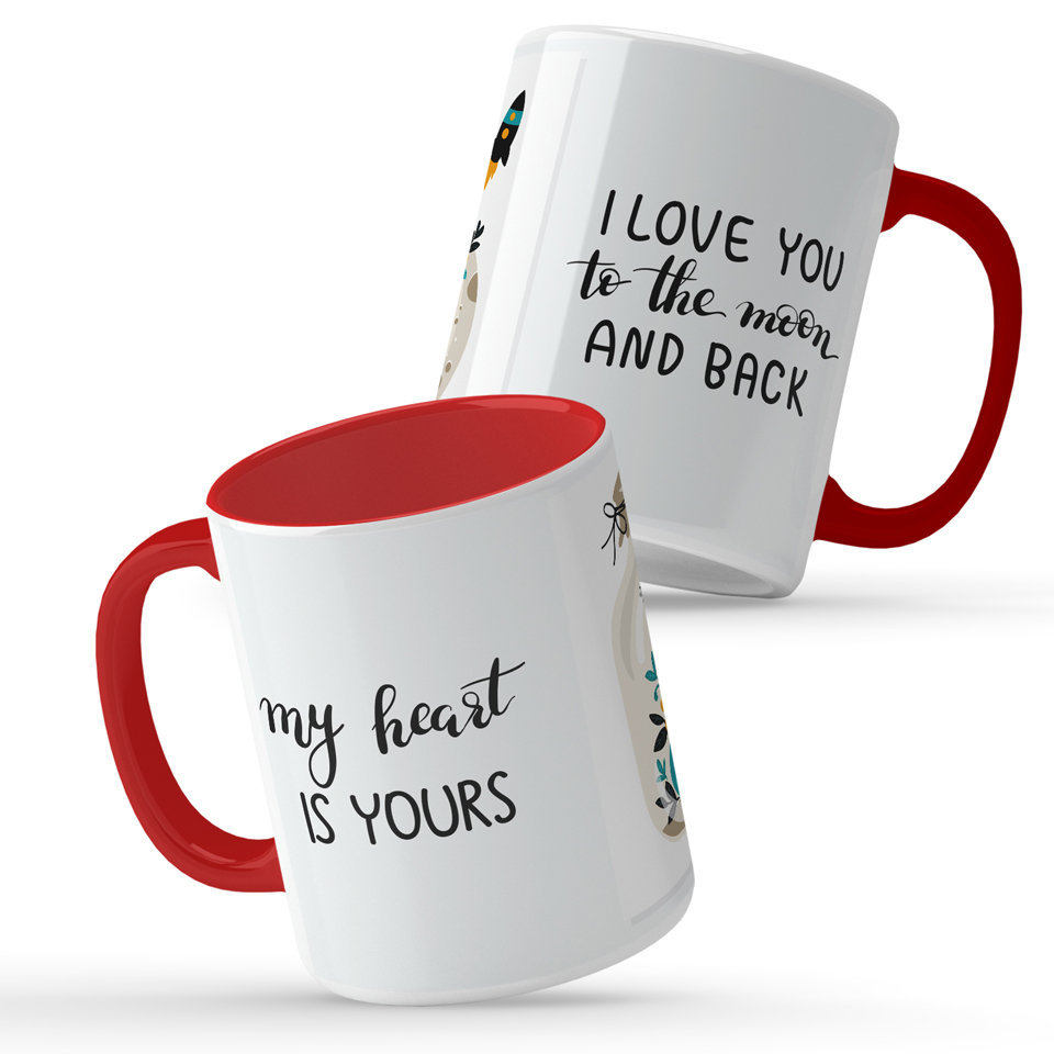Printed Ceramic Coffee Mug | I Love You to the Moon and Back and My heart is Yours | Family | 325 Ml | Set of 2pcs Mug