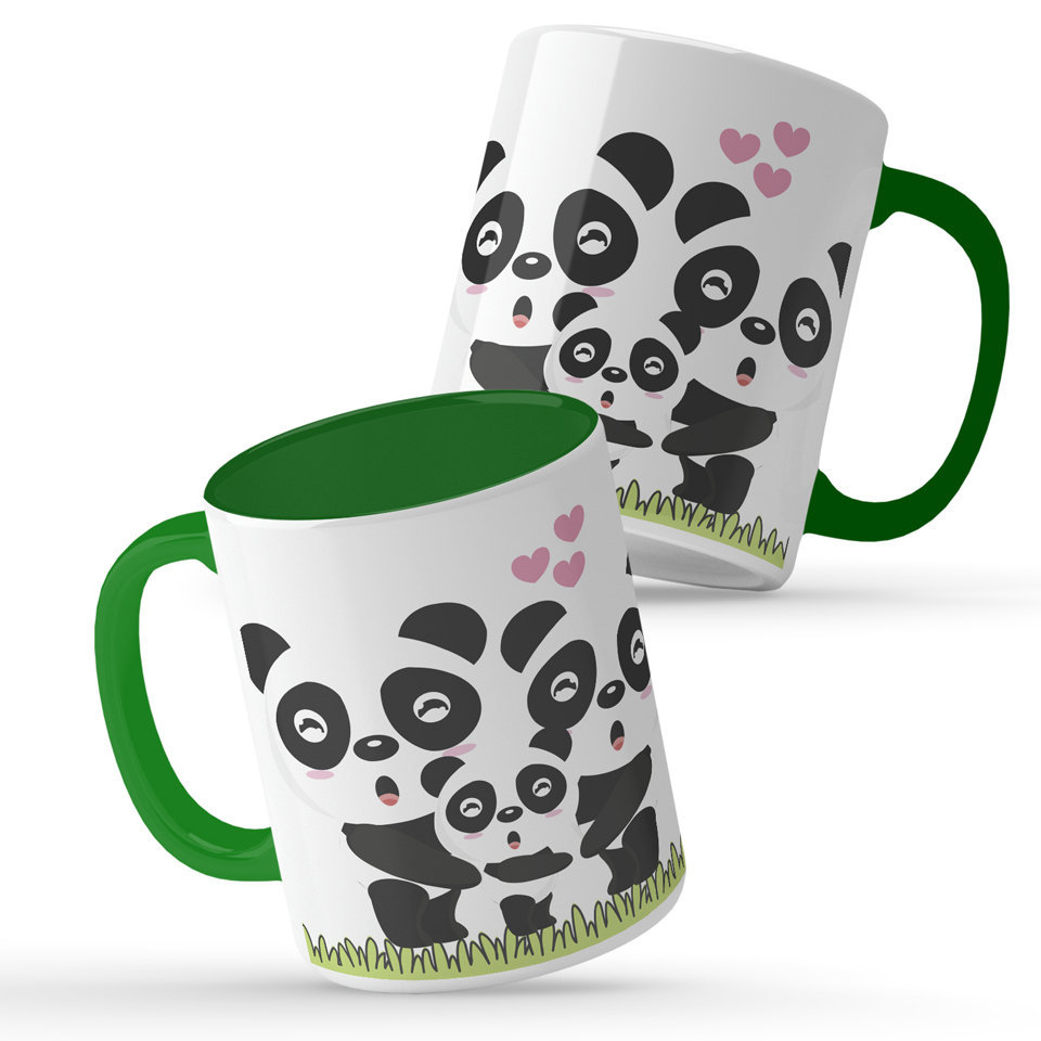 Printed Ceramic Coffee Mug | Panda and his Family | Family | 325 Ml | Set of 2pcs Mug