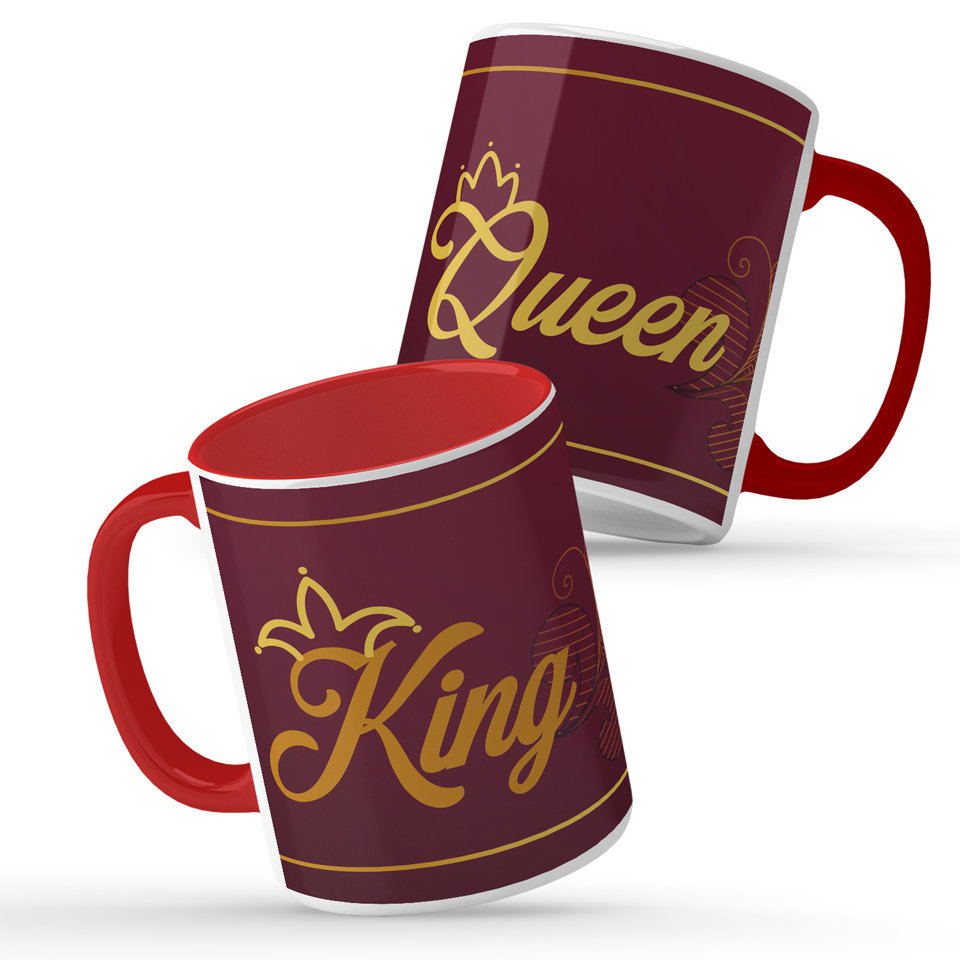 Printed Ceramic Coffee Mug | King and Queen Mug Red texture Background | Family | 325 Ml | Set of 2pcs Mug