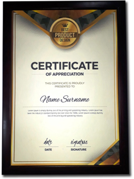 Printed Certificate With A Wooden Frame